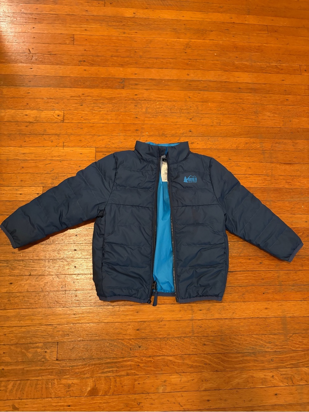 REI Kids' Navy Puffer Jacket with Bright Blue Lining size 3t